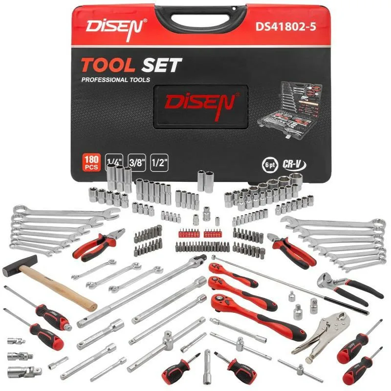 Juego de herramientas 180 piezas 1/4" y 3/8" y 1/2" (4-32mm) (6 caras)