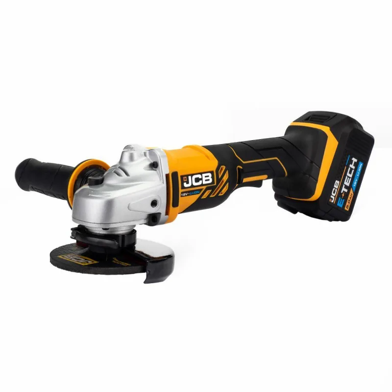 Amoladora Angular Inalámbrica JCB 115 mm 2x5,0 Ah, para Corte y Amolado, Velocidad 8000 rpm, Batería de 18 V, Incluye Disco de Amolar y Bolsa de Transporte.