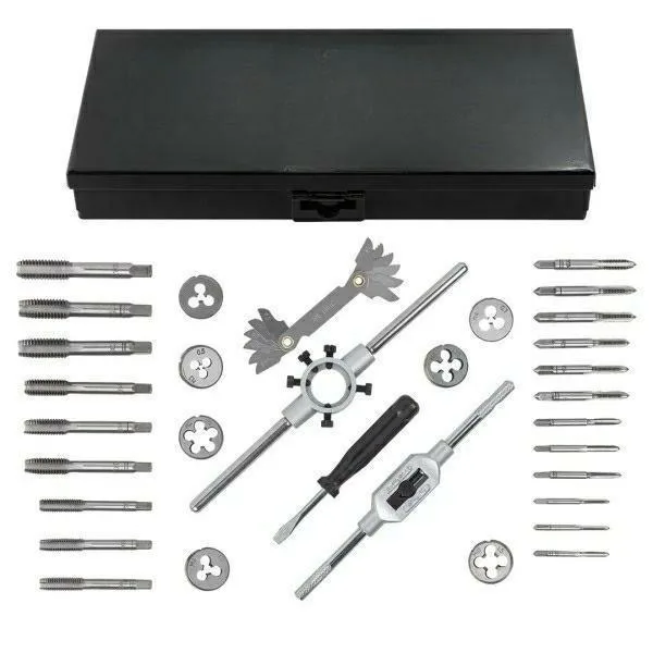 Juego de machos y terrajas 32 piezas (m3-m12) en maletín metálico