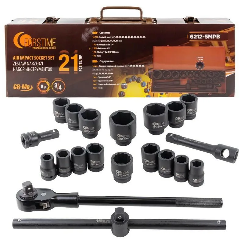 Juego de herramientas de impacto 3/4" 21 piezas (hexagonales) (17-50mm)