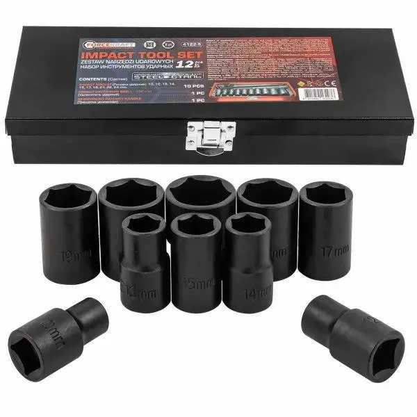 Juego de herramientas de impacto 12 piezas 1/2" (12 caras) (10-24mm)