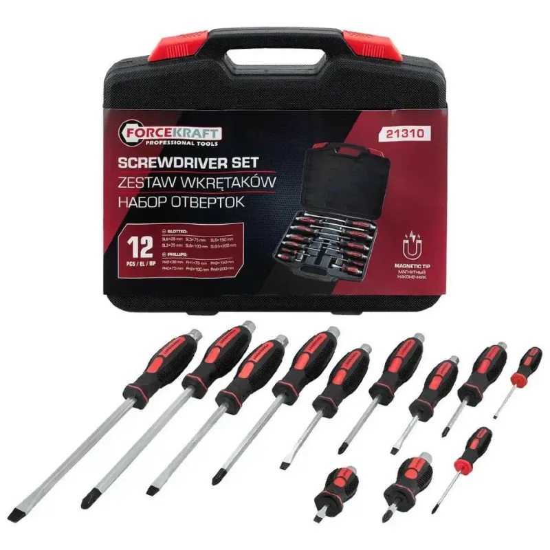 Juego de destornilladores de impacto 12 piezas (magnéticos, de percusión) en maletín