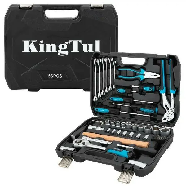 Juego de herramientas 56 piezas 1/4", 1/2" (8-27mm) (trinquete, dados, martillo, pinzas, destornilladores, puntas, llaves)