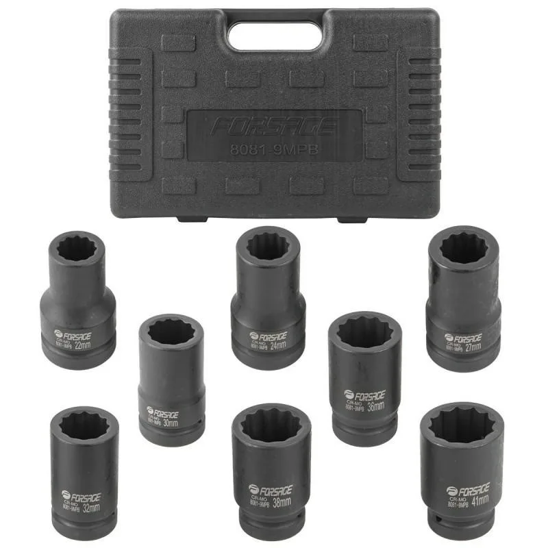 Juego de adaptadores de impacto profundos 1" 8 piezas (12 puntas) (22-41mm)