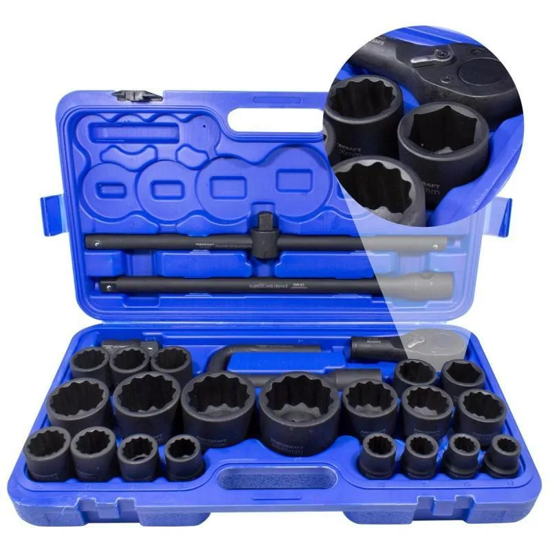 Juego de herramientas de impacto 26 piezas 3/4" (17-50mm) y 1" (55-65mm) (12 puntas)