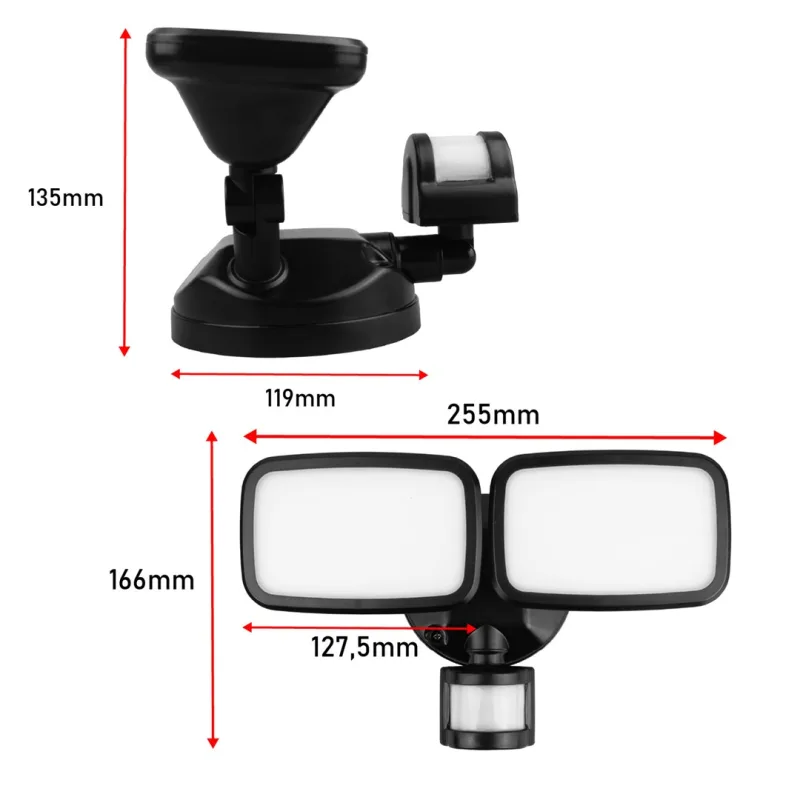 Maclean MCE524 B Lámpara LED de pared | 20 W 1500 lm con sensor de movimiento PIR IP65 | Dos cabezales regulables Color neutro 4000 K Negro | Clase energética E