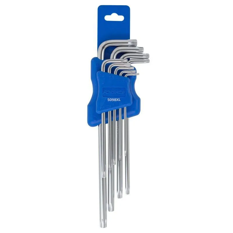 Juego de llaves Torx extra largas 9 piezas (T10, T15, T20, T25, T27, T30, T40, T45, T50)