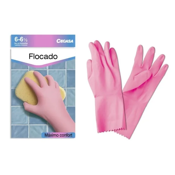 Cegasa guantes de latex talla p 6-6 1/2 - flocados - uso general, domestico, limpieza - color rosa