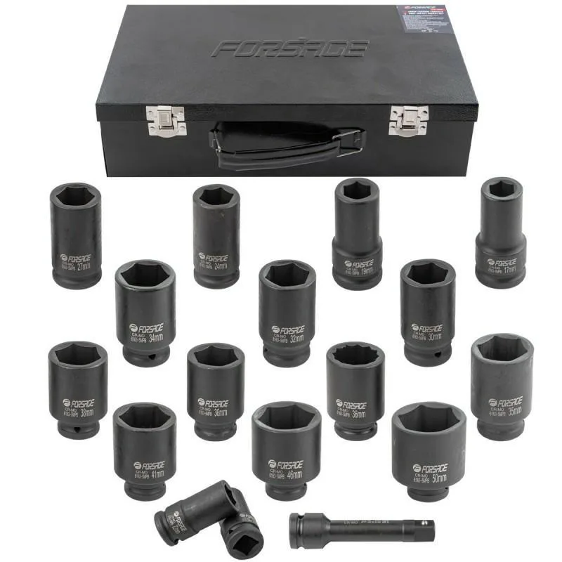 Juego de accesorios de impacto profundo 3/4" 16 piezas (hexagonales) (17-50mm)