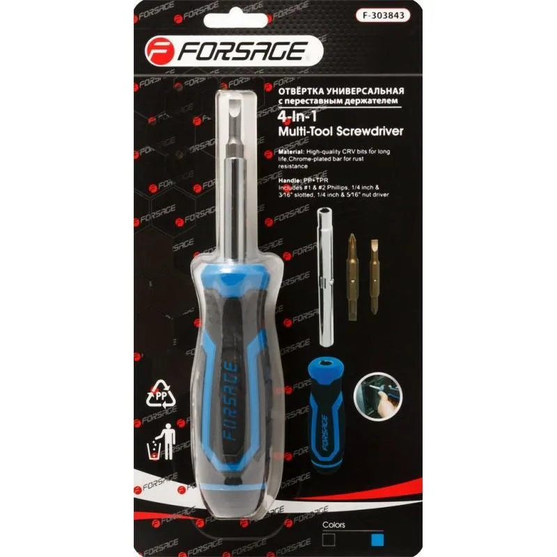 Llave universal deslizante con juego de puntas, l-200mm (ph1, ph2, sl4.5, sl5.5) en blíster