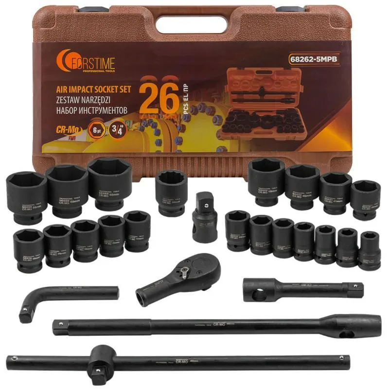 Juego de herramientas de impacto 26 piezas 3/4" (17-50mm) y 1" (55-65mm) (hexagonales)