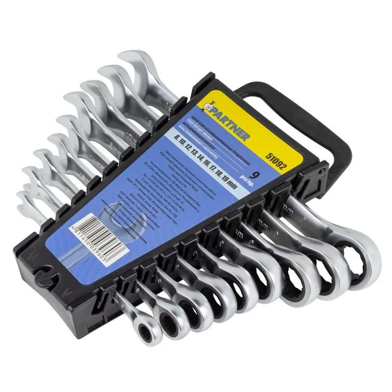 Juego de llaves de boca y estriado 9 piezas (8-19mm) en clip