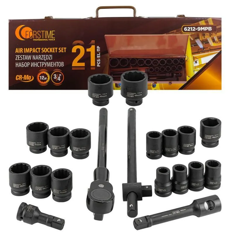 Juego de herramientas de impacto 3/4" 21 piezas (12 caras) (17-50mm)