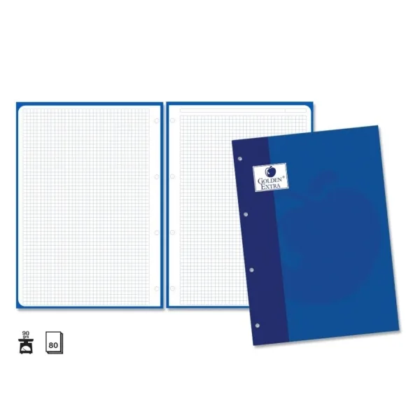 Golden extra recambio de 80 hojas 90gr cuadricula 4x4 - formato a4 - 4 taladros y banda de color azul