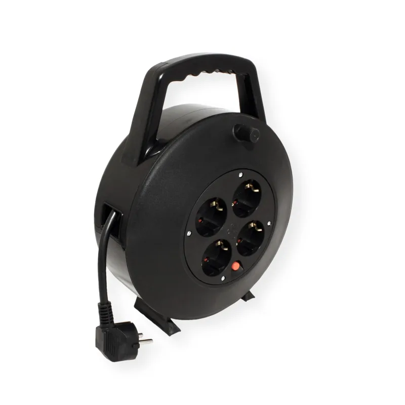 Bachmann 393.002 - Regleta redonda de 4 enchufes con recogedor de cable, color negro