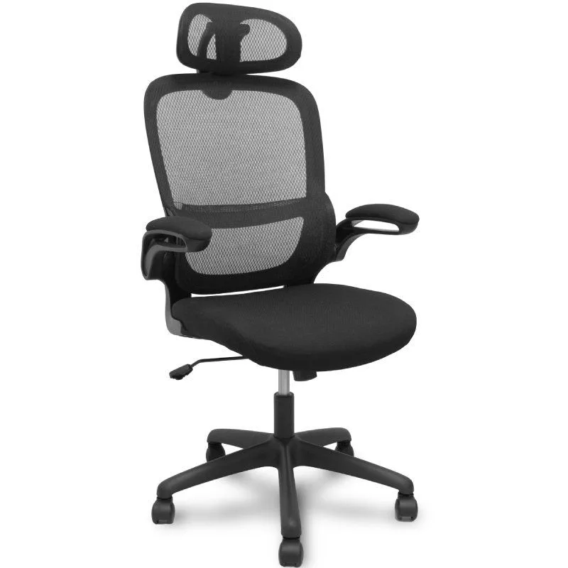 Piqueras y Crespo Silla Pro525 ergonómica con reposabrazos abatibles, Respaldo Fijo y Mecanismo basculante, Color Negro, cabecero 2D y Apoyo Lumbar Fijo - FORÖL