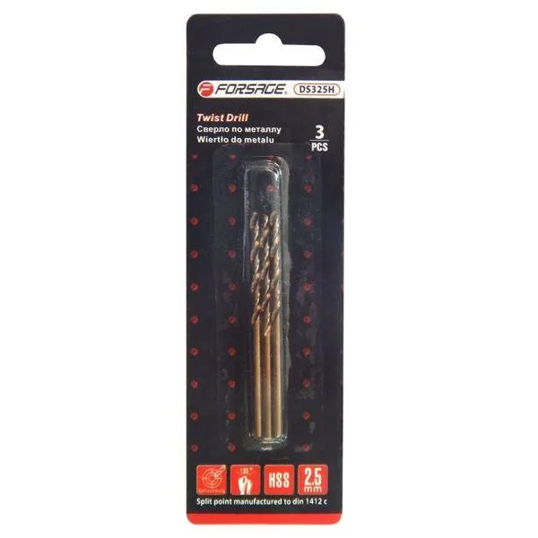 Broca para metales 2.5 mm hss+co 3 piezas con recubrimiento