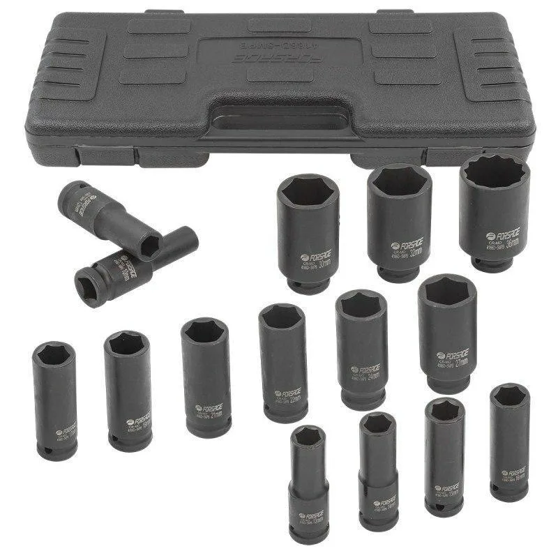 Juego de accesorios de impacto profundo 1/2" 15 piezas (hexagonales) (10-36mm)