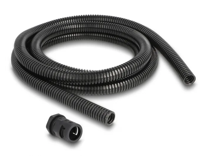 DeLOCK Funda protectora de cable de 2 m x 15,8 mm con juego de conector PG11 negro