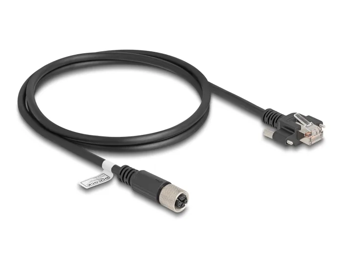 DeLOCK M12 Cable X codificado 8 pines hembra a RJ45 macho con tornillos Cat.6A S/FTP 1 m negro