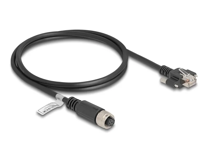 DeLOCK M12 Cable A codificado 8 pines hembra a RJ45 macho con tornillos Cat.5e FTP 1 m negro