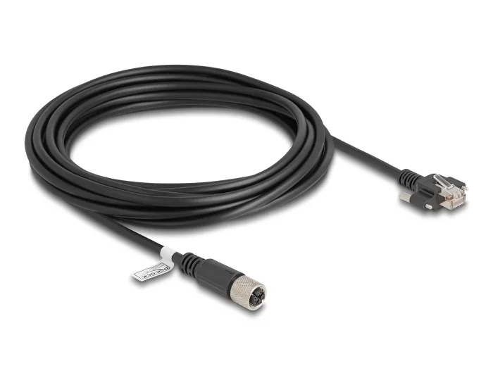 DeLOCK M12 Cable X codificado 8 pines hembra a RJ45 macho con tornillos Cat.6A S/FTP 5 m negro