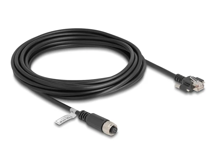 DeLOCK M12 Cable A codificado 8 pines hembra a RJ45 macho con tornillos Cat.5e FTP 5 m negro