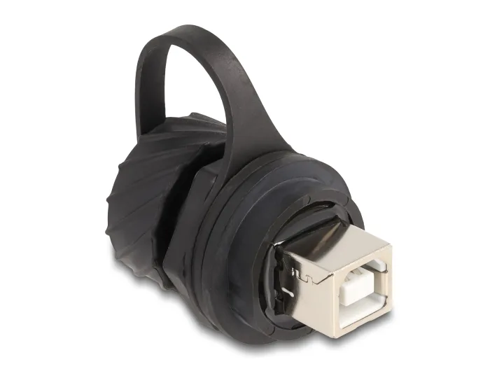 DeLOCK Conector de cable USB 2.0 Tipo-B hembra a hembra para instalación con bayoneta tapa protectora IP68 resistente al polvo y al agua negro