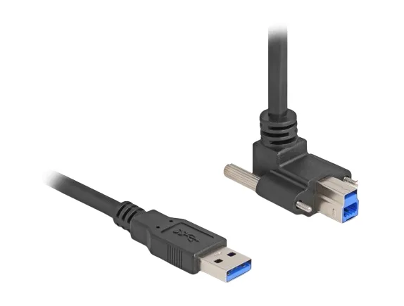 DeLOCK Cable USB 5 Gbps USB Tipo-A macho recto a USB Tipo-B macho con tornillos 90° hacia arriba en ángulo 1 m negro
