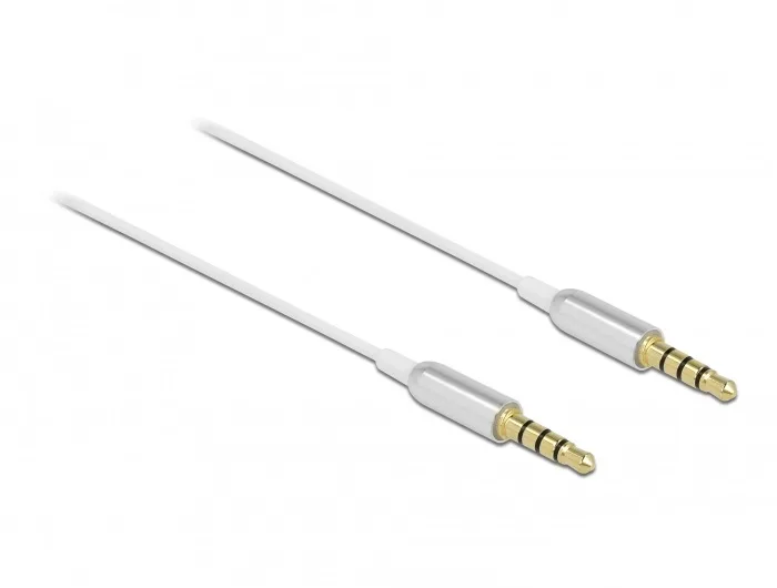 DeLOCK Cable conector estéreo de 3,5 mm 4 pines macho a macho Ultra Slim 0,5 m blanco