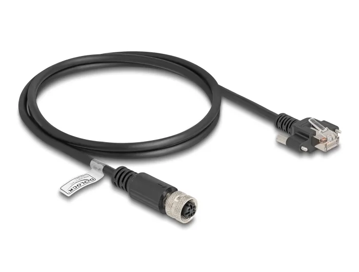 DeLOCK M12 Cable D codificado 4 pines hembra a RJ45 macho con tornillos Cat.5e FTP 1 m negro