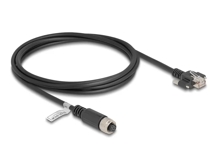 DeLOCK M12 Cable A codificado 8 pines hembra a RJ45 macho con tornillos Cat.5e FTP 2 m negro