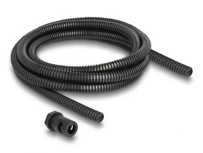 DeLOCK Funda protectora de cable de 2 m x 10 mm con juego de conector PG7 negro