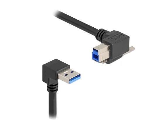DeLOCK Cable USB 5 Gbps USB Tipo-A macho 90° inclinado hacia abajo a USB Tipo-B macho con tornillo 90° ángulo recto 1 m negro