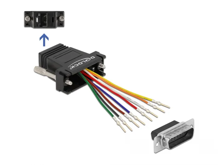 DeLOCK Adaptador D-Sub macho de 15 pines a RJ45 hembra, kit de montaje negro