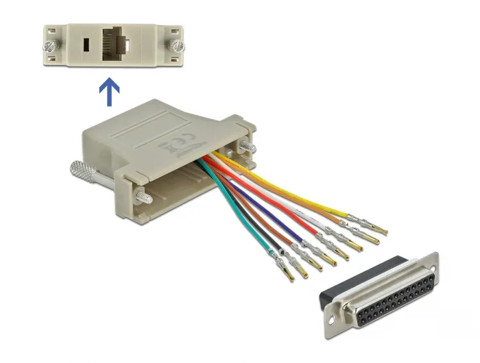 DeLOCK Adaptador D-Sub hembra de 25 pines a RJ45 hembra, kit de montaje gris