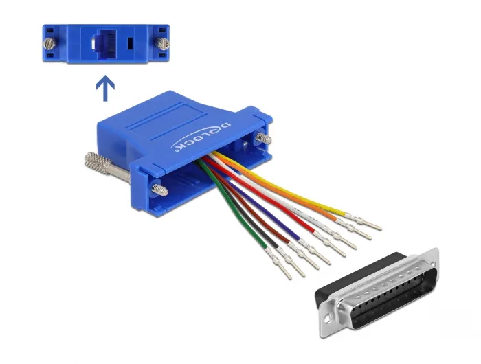 DeLOCK Adaptador D-Sub macho de 25 pines a RJ45 hembra, kit de montaje azul