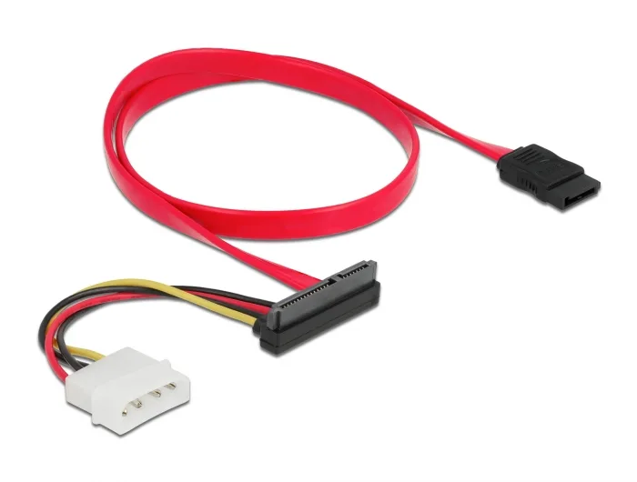 DeLOCK Kabel SATA 6 Gb/s 7 Pin Buchse + Molex 4 Pin Strom Stecker > SATA 22 Pin Buchse oben gewinkelt 50 cm