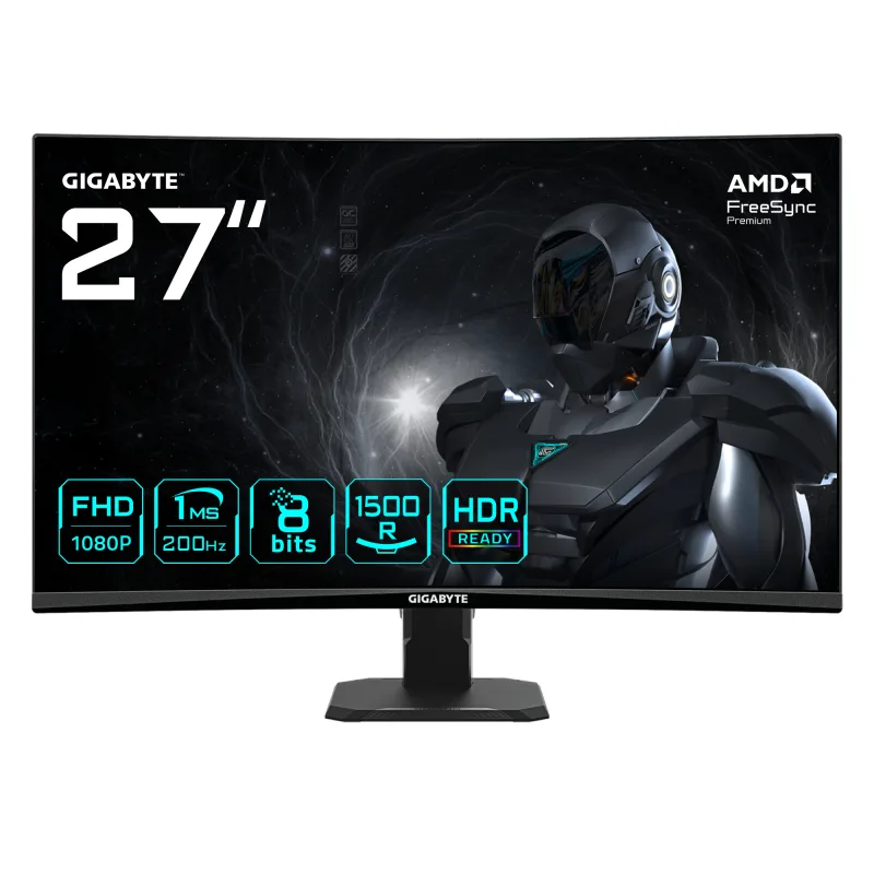 GIGABYTE GS27FCA Monitor gaming curvo 27" FHD - 1920 x 1080, 200Hz, 1ms, 250 cd/m², FreeSync Premium, HDR Ready, HDMI 2.0, DisplayPort 1.4