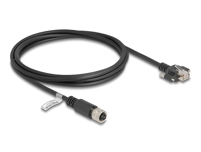 DeLOCK M12 Cable D codificado 4 pines hembra a RJ45 macho con tornillos Cat.5e FTP 2 m negro