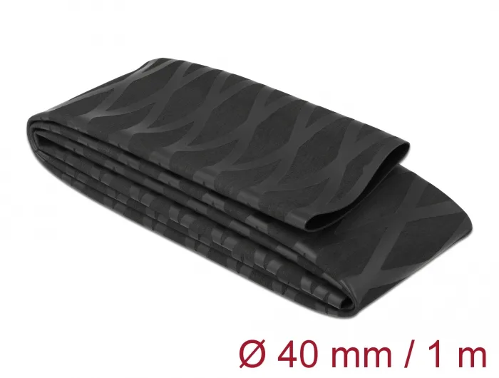 DeLOCK Tubo termorretráctil negro con patrón en X antideslizante de 1 m x 40 mm