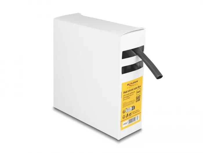 DeLOCK Caja de tubos termorretráctiles, con adhesivo interior, relación de contracción 4:1, 5 m x 8 mm negro