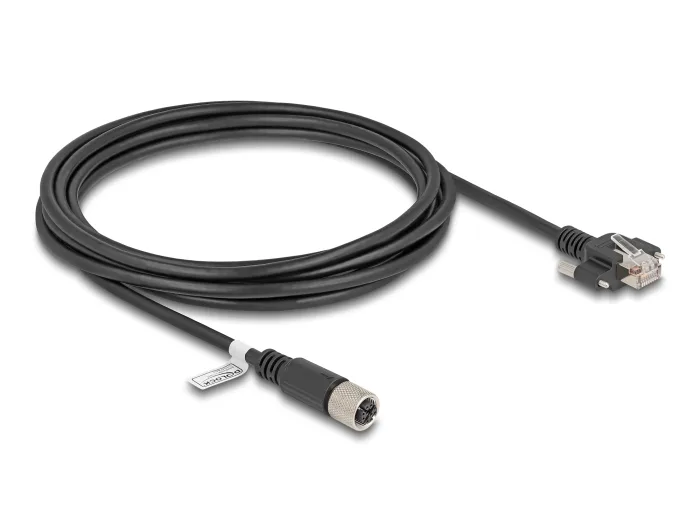 DeLOCK M12 Cable X codificado 8 pines hembra a RJ45 macho con tornillos Cat.6A S/FTP 3 m negro