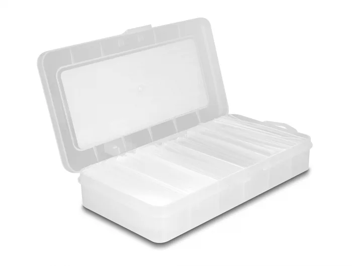 DeLOCK Caja de surtido de tubos termorretráctiles, relación de contracción 4:1 pared simple y pared doble con adhesivo interior, transparente 100 piezas