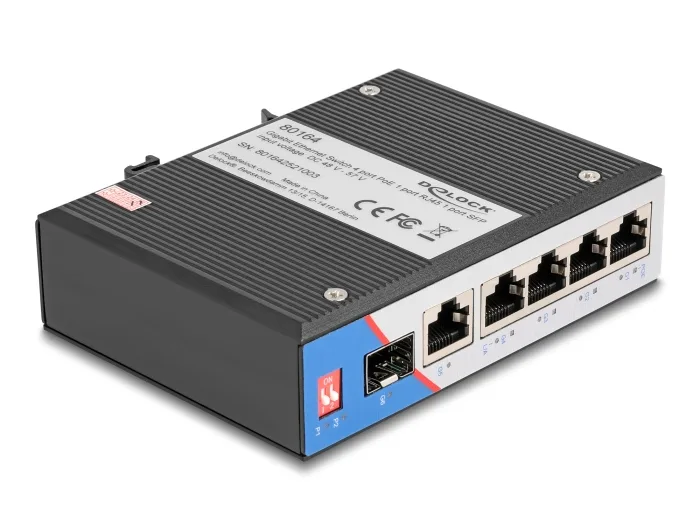 DeLOCK 80164 switch Gigabit Ethernet (10/100/1000) Energía sobre Ethernet (PoE) DIN rail Negro