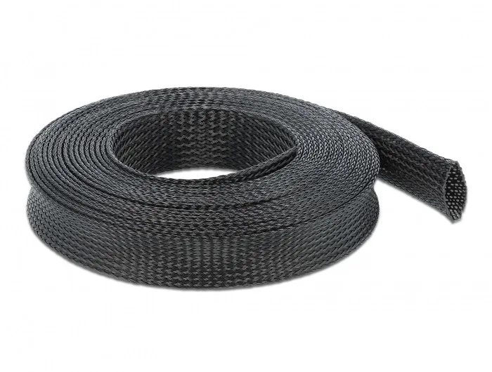 DeLOCK Funda trenzada estirable 10 m x 25 mm, color negro