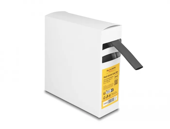 DeLOCK Caja de tubos termorretráctiles, con adhesivo interior, relación de contracción 4:1, 5 m x 12 mm negro