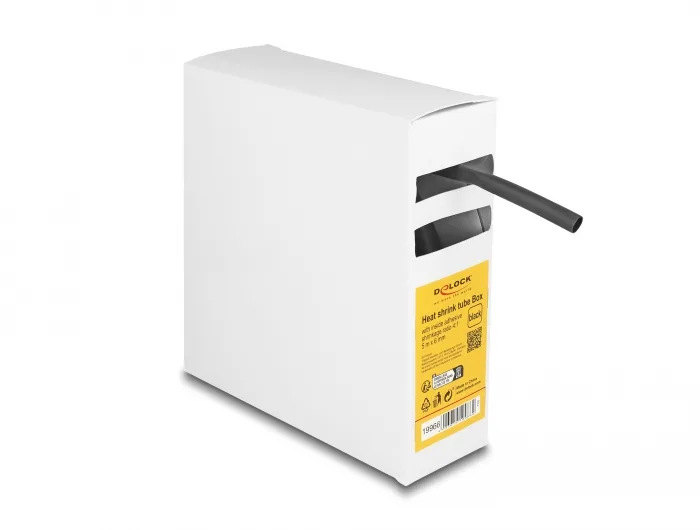 DeLOCK Caja de tubos termorretráctiles, con adhesivo interior, relación de contracción 4:1, 5 m x 6 mm negro