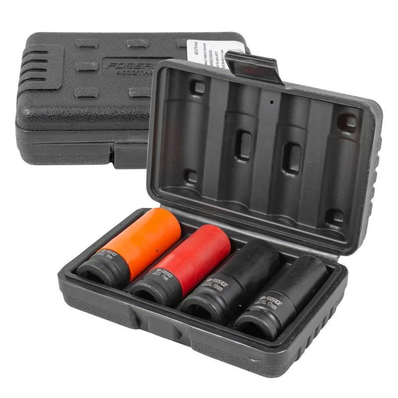 ROCKFORCE - Cabezal de impacto Cr-Mo de pared fina 1/2" 17, 19, 21 mm, 78 mm de largo, para destornillador de percusión, llantas de aluminio, cambio de rueda, en caja de plástico sólido, para