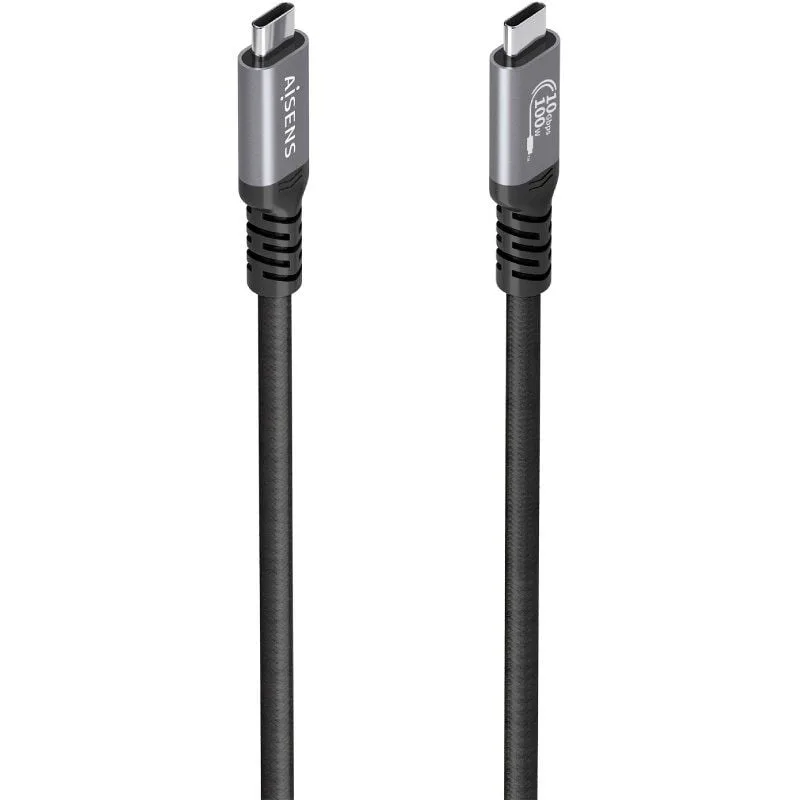 Cable usb 3.2 tipo-c aisens a107-0990/ usb tipo-c macho - usb tipo-c macho/ hasta 100w/ 10gbps/ 5m/ negro